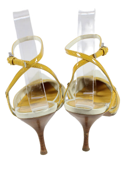 Prada Womens Leather High Heels Pointed Toe D'Orsay Shoes Yellow Cream Size 8