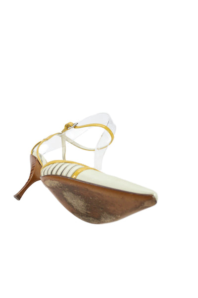 Prada Womens Leather High Heels Pointed Toe D'Orsay Shoes Yellow Cream Size 8