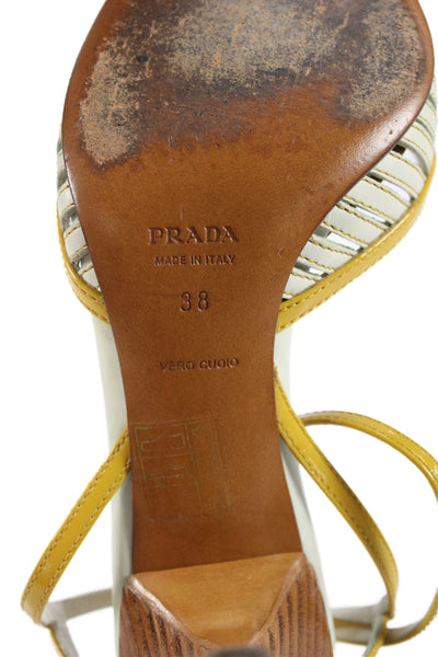 Prada Womens Leather High Heels Pointed Toe D'Orsay Shoes Yellow Cream Size 8