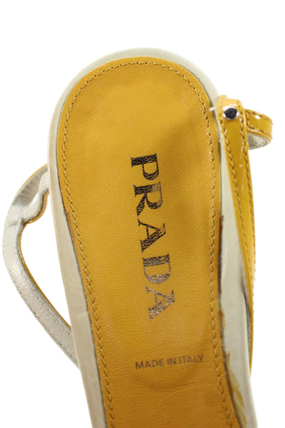 Prada Womens Leather High Heels Pointed Toe D'Orsay Shoes Yellow Cream Size 8