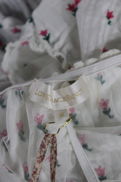 Love Shack Fancy Womens Halter Floral Bodysuit Pink Cotton Sleeveless Size M