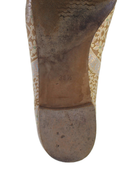 Manolo Blahnik Womens Printed Bow Detail Flats Shoes Gold Combo Size 8.5