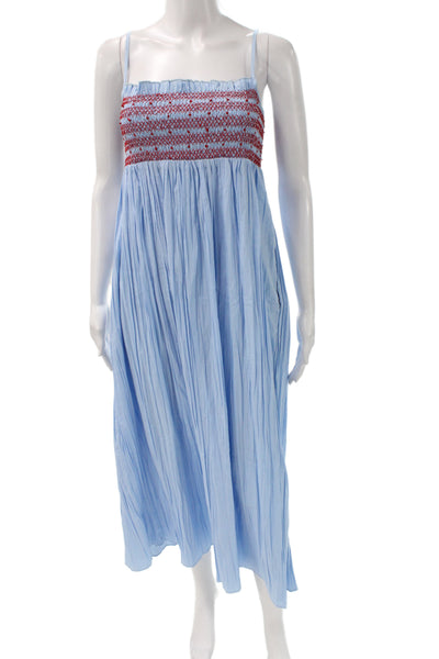 J Crew Women Blue Bohemian Maxi Dress Square Neck Sleeveless Cotton Size XS