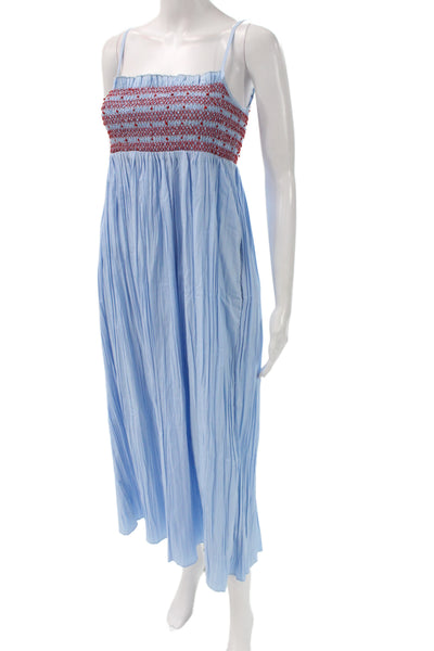 J Crew Women Blue Bohemian Maxi Dress Square Neck Sleeveless Cotton Size XS
