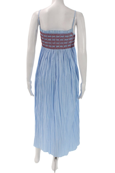 J Crew Women Blue Bohemian Maxi Dress Square Neck Sleeveless Cotton Size XS