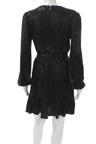 Michael Michael Kors Women Mini V Neck Long Sleeve Black Dress Size M