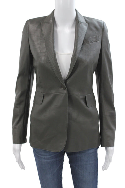 Akris Punto Women Lamb Nappa Leather Jacket Gray Button Long Sleeve Size 2