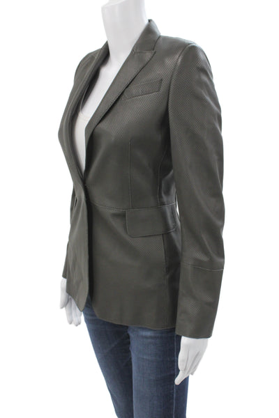 Akris Punto Women Lamb Nappa Leather Jacket Gray Button Long Sleeve Size 2
