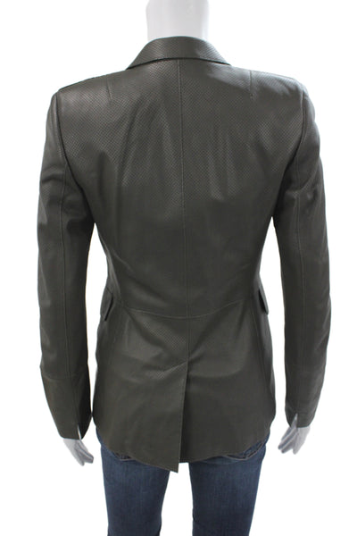 Akris Punto Women Lamb Nappa Leather Jacket Gray Button Long Sleeve Size 2