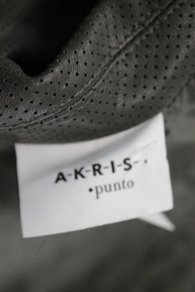 Akris Punto Women Lamb Nappa Leather Jacket Gray Button Long Sleeve Size 2
