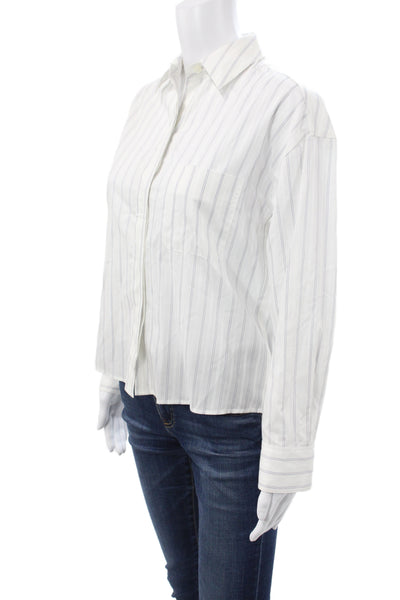 Vince Women Blue Striped Cotton Collared Button-Up Long Sleeve Top Size XS