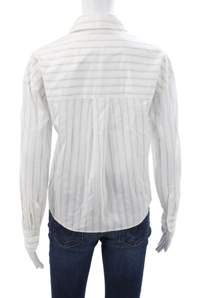 Vince Women Blue Striped Cotton Collared Button-Up Long Sleeve Top Size XS