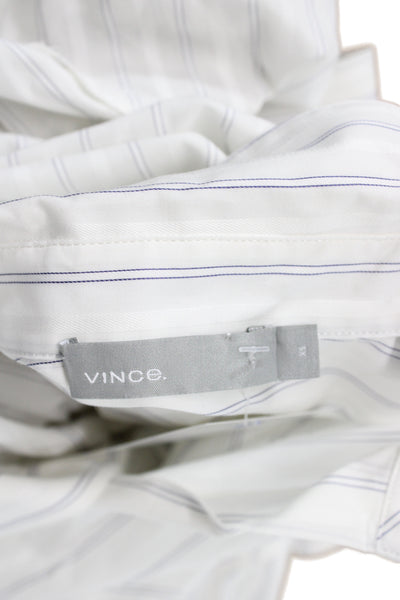 Vince Women Blue Striped Cotton Collared Button-Up Long Sleeve Top Size XS