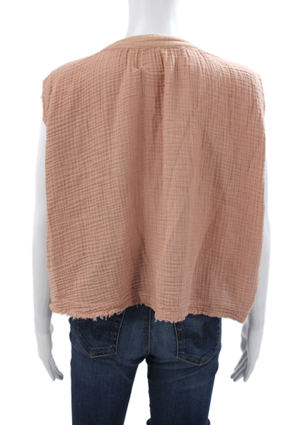 9 Seed Women Cropped Boho V Neck Sleeveless Cotton Blouse Pink Size S
