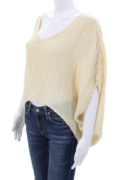 Sunday Best Womens Cropped Linen V Neck Short Sleeve Blouse Beige Size One Size