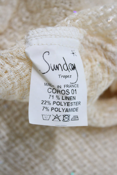 Sunday Best Womens Cropped Linen V Neck Short Sleeve Blouse Beige Size One Size