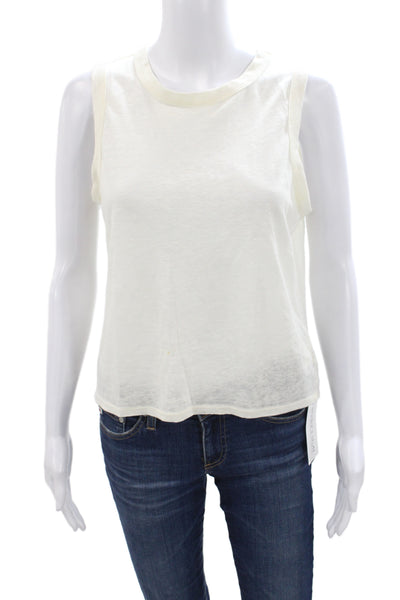 Enza Costa Womens Ivory Linen Sleeveless Basic Tank Crew Neck Size XS