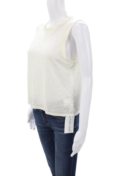 Enza Costa Womens Ivory Linen Sleeveless Basic Tank Crew Neck Size XS
