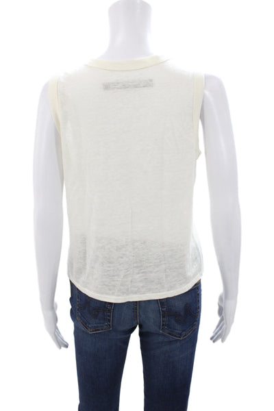 Enza Costa Womens Ivory Linen Sleeveless Basic Tank Crew Neck Size XS
