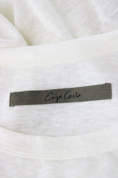 Enza Costa Womens Ivory Linen Sleeveless Basic Tank Crew Neck Size XS