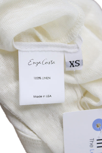 Enza Costa Womens Ivory Linen Sleeveless Basic Tank Crew Neck Size XS