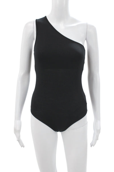 Enza Costa Womens One Shoulder Sleeveless Bodysuit Black Viscose Size XS