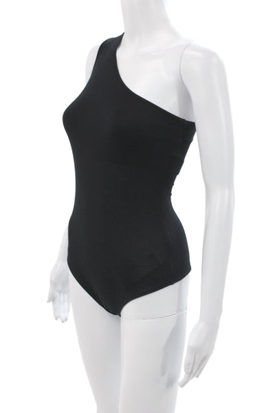 Enza Costa Womens One Shoulder Sleeveless Bodysuit Black Viscose Size XS