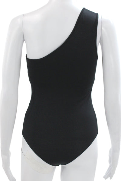 Enza Costa Womens One Shoulder Sleeveless Bodysuit Black Viscose Size XS