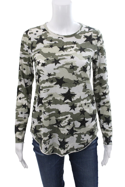 Chaser Women Jersey T-Shirt Camo Green Crew Long Sleeve Size S