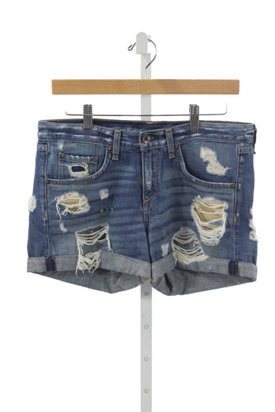 Rag & Bone Women Cut-Off Shorts Blue Cotton Solid Button Distressed Size 26