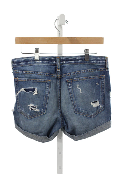 Rag & Bone Women Cut-Off Shorts Blue Cotton Solid Button Distressed Size 26