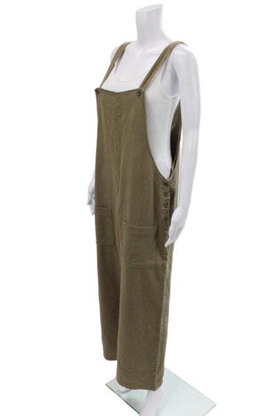 Zara Women Overall Jumpsuit Green Square Neck Sleeveless Cotton Size L