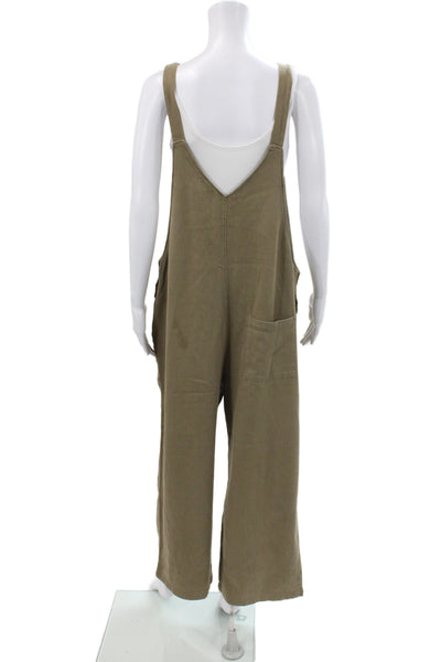 Zara Women Overall Jumpsuit Green Square Neck Sleeveless Cotton Size L
