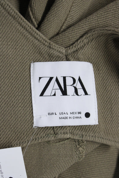 Zara Women Overall Jumpsuit Green Square Neck Sleeveless Cotton Size L