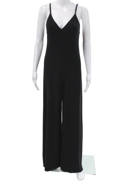 Norma Kamali Womens Black Sleeveless V-Neck Jumpsuit Size S