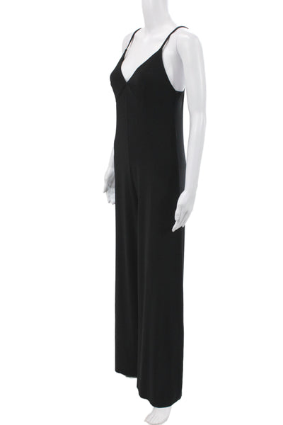 Norma Kamali Womens Black Sleeveless V-Neck Jumpsuit Size S