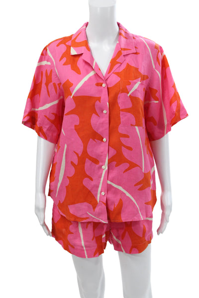 Birds of Paradis by Trovata Women Linen Floral Button-Down Set Size L
