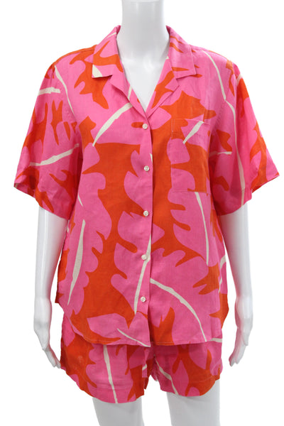 Birds of Paradis by Trovata Women Linen Floral Button-Down Set Size L