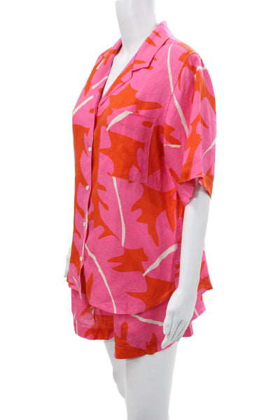 Birds of Paradis by Trovata Women Linen Floral Button-Down Set Size L