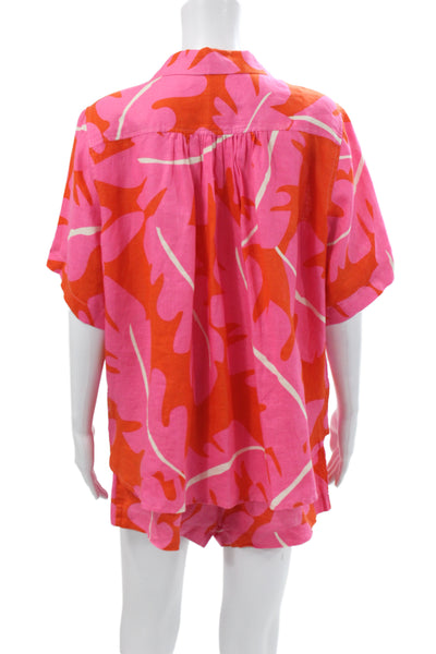 Birds of Paradis by Trovata Women Linen Floral Button-Down Set Size L