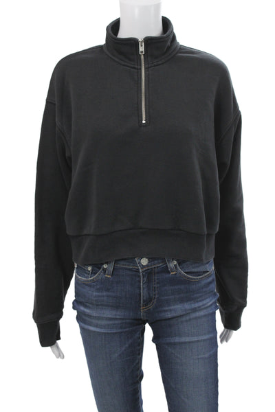 TNA Womens Black Zip Pullover Sweatshirt High Neck Long Sleeve Size L