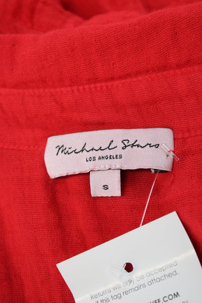 Michael Stars Women Shirt Dress Red Collared Long Sleeve Cotton Midi Size S