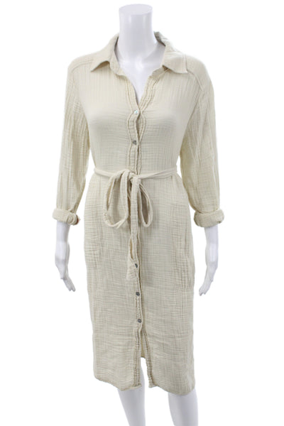 Michael Stars Women Beige Cotton Long Sleeve Shirt Dress Size S