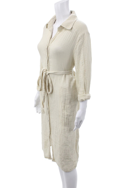 Michael Stars Women Beige Cotton Long Sleeve Shirt Dress Size S