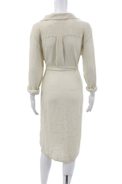 Michael Stars Women Beige Cotton Long Sleeve Shirt Dress Size S