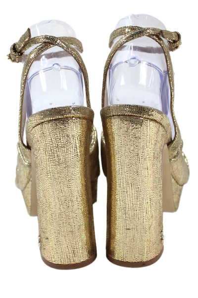 Sam Edelman Womens Block Heel Metallic Leather Ankle Strap Sandals Gold Size 8.5
