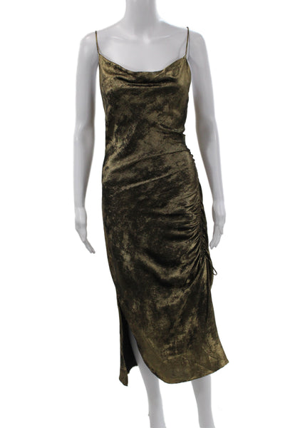 Zara Women Slip Dress Gold Cowl Neck Knee Length Sleeveless Size S