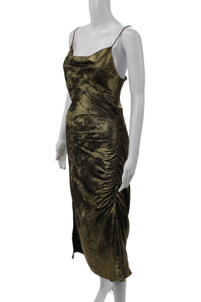 Zara Women Slip Dress Gold Cowl Neck Knee Length Sleeveless Size S