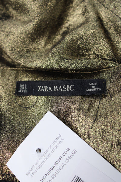 Zara Women Slip Dress Gold Cowl Neck Knee Length Sleeveless Size S