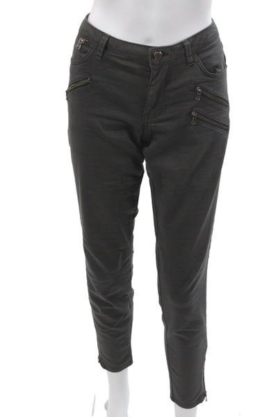 Zara Women Ankle Biker Pants Gray Cotton Button Size 8
